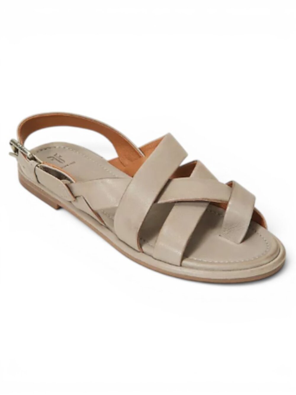Frye Tait Leather Toe-Loop Sling-Back Flat Sandals in Neutral Taupe